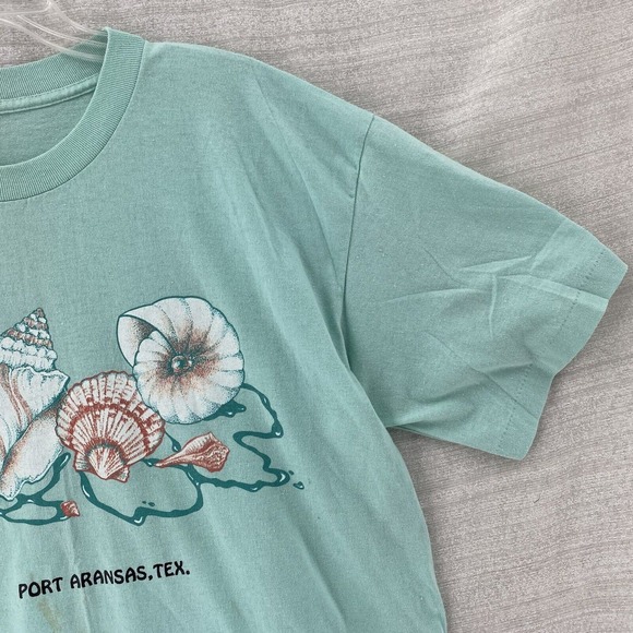 Vintage 90s‎ Port-Aransas Texas Single-Stitch T-Shirt LARGE Green Seashells Tee - Picture 6 of 12